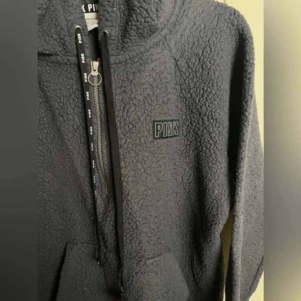 Victoria’s Secret Pink Sweatshirt Gray Hoodie Full Zip Fleece Size Medium - Picture 3 of 6